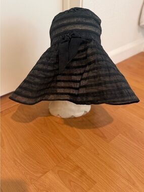 Grevi Black Striped Wide-Brim Sun Hat with Knot Detail